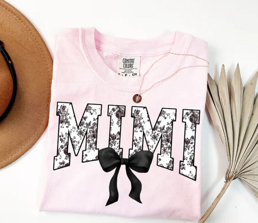 Floral Mimi w/ Bow (Bow All Black) - Black Print
