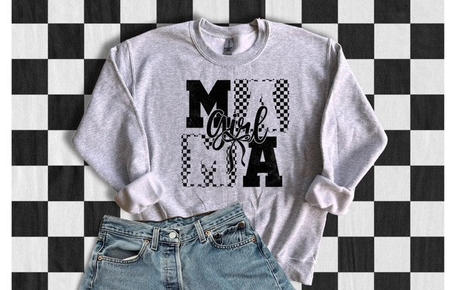 Checkered Girl Mama w/ Bow (Black Print)