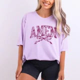 Lacey Floral Amen w/ Bow - Red Print