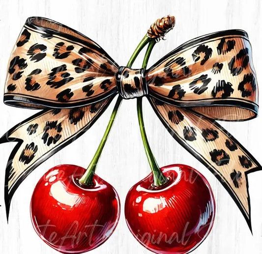 Cherries w/ Leopard Bow - Full Color