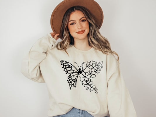 Floral Butterfly (Black Print)